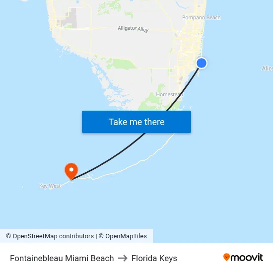 Fontainebleau Miami Beach to Florida Keys map