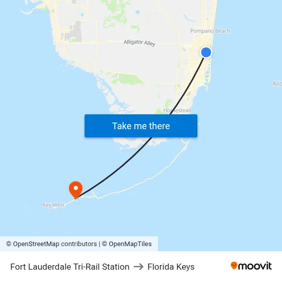 Fort Lauderdale Tri-Rail Station to Florida Keys map