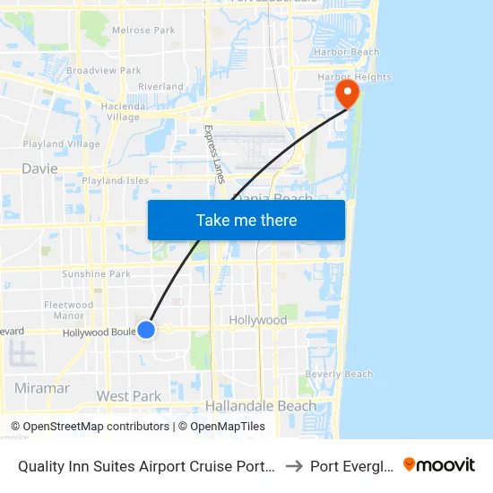 Quality Inn Suites Airport Cruise Port Hollywood to Port Everglades map