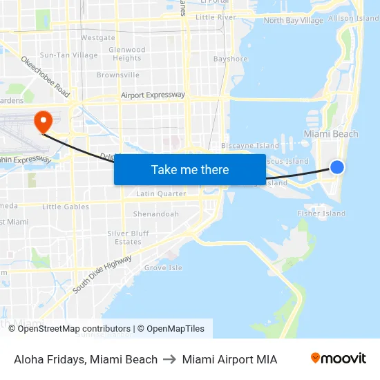 Aloha Fridays, Miami Beach to Miami Airport MIA map