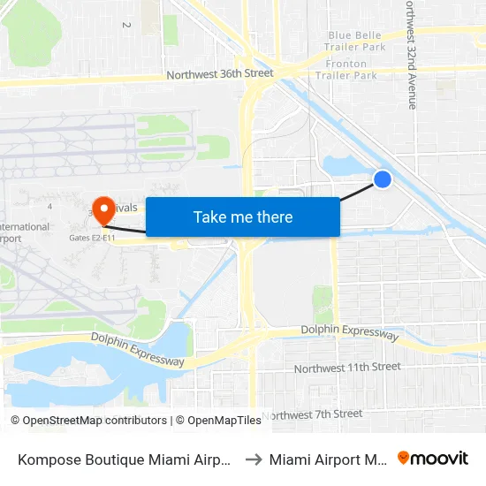 Kompose Boutique Miami Airport to Miami Airport MIA map