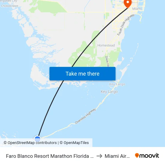 Faro Blanco Resort Marathon Florida Keys, Curio by Hilton to Miami Airport MIA map