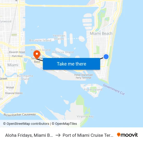 Aloha Fridays, Miami Beach to Port of Miami Cruise Terminal map