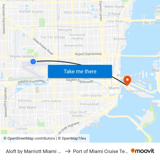 Aloft by Marriott Miami Airport to Port of Miami Cruise Terminal map