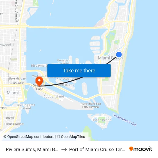 Riviera Suites, Miami Beach to Port of Miami Cruise Terminal map
