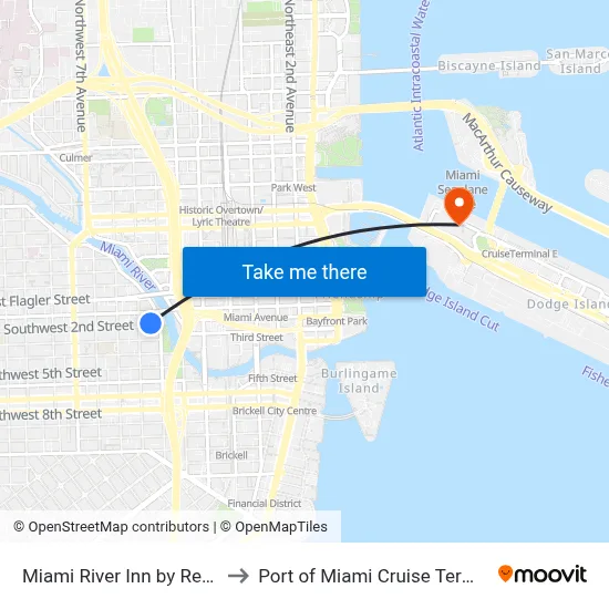 Miami River Inn by Renzzi to Port of Miami Cruise Terminal map