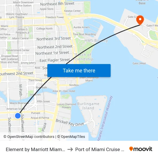 Element by Marriott Miami Brickell to Port of Miami Cruise Terminal map