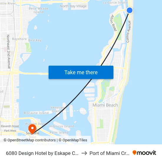 6080 Design Hotel by Eskape Collection, Miami Beach to Port of Miami Cruise Terminal map