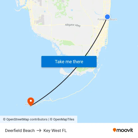 Deerfield Beach to Key West FL map