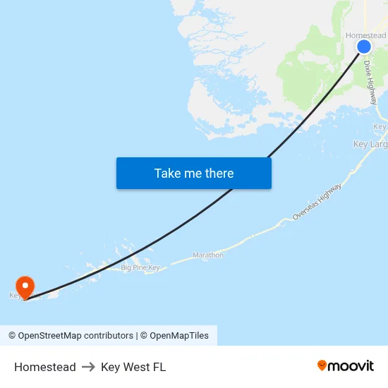 Homestead to Key West FL map