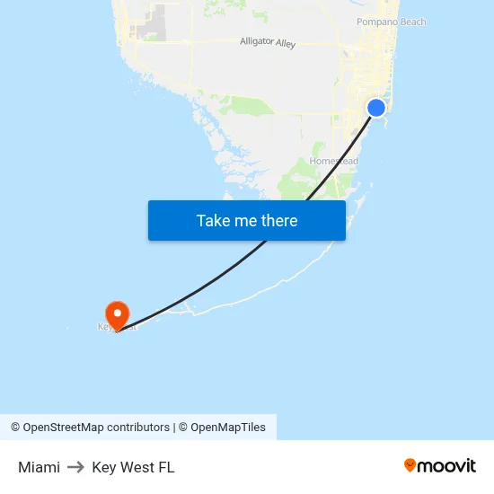 Miami to Key West FL map