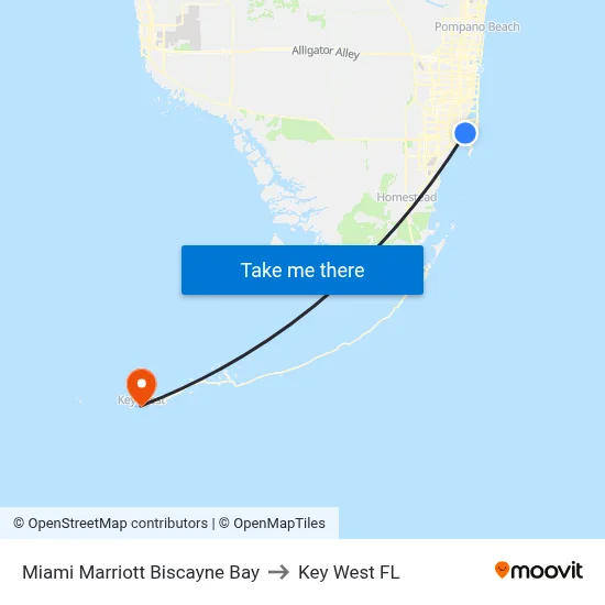 Miami Marriott Biscayne Bay to Key West FL map