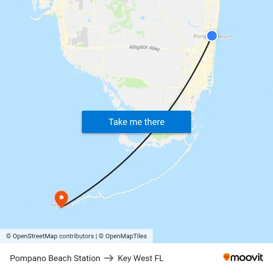 Pompano Beach Station to Key West FL map