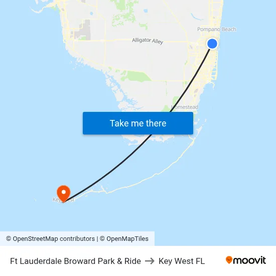 Ft Lauderdale Broward Park & Ride to Key West FL map