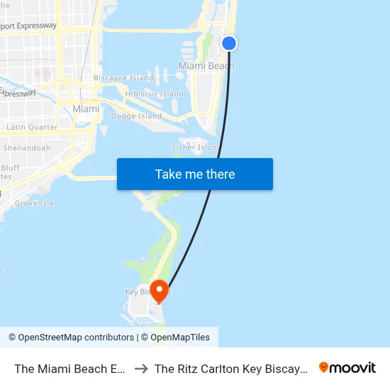 The Miami Beach EDITION to The Ritz Carlton Key Biscayne Miami map