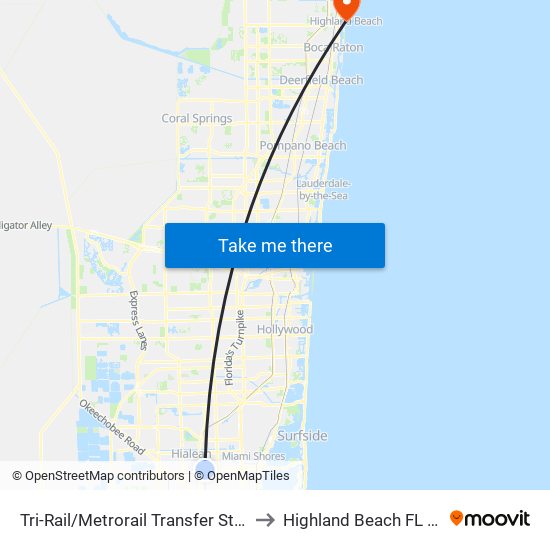 Tri-Rail/Metrorail Transfer Station to Highland Beach FL USA map