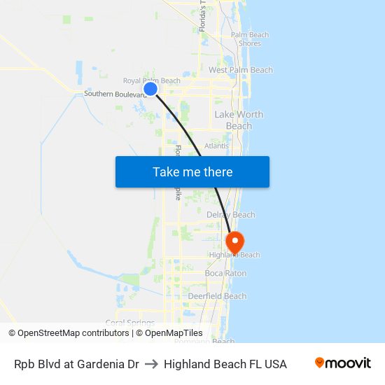 RPB BLVD at GARDENIA DR to Highland Beach FL USA map