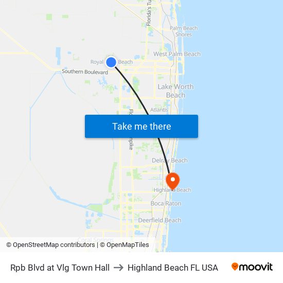 RPB BLVD at  VLG TOWN HALL to Highland Beach FL USA map