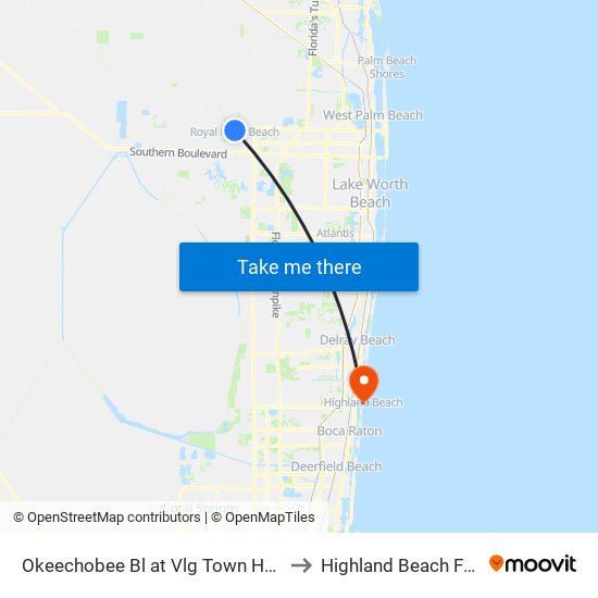 Okeechobee Bl at Vlg Town Hall M Ent to Highland Beach FL USA map