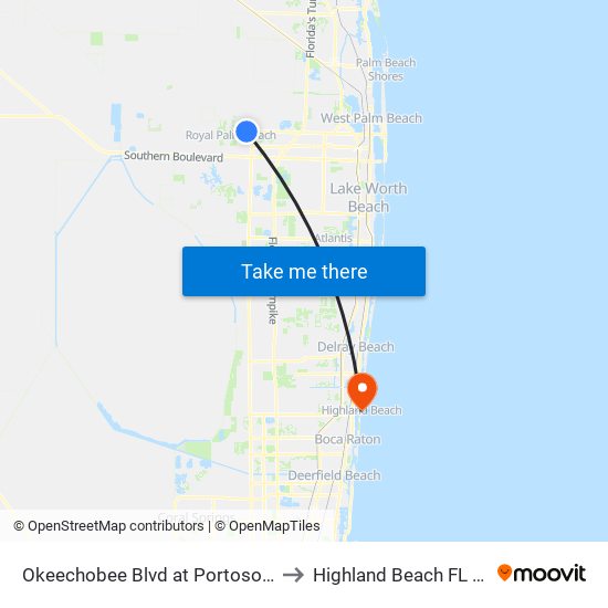 OKEECHOBEE BLVD at PORTOSOL AVE to Highland Beach FL USA map