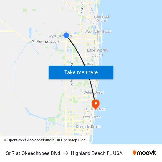 SR 7 at  OKEECHOBEE BLVD to Highland Beach FL USA map