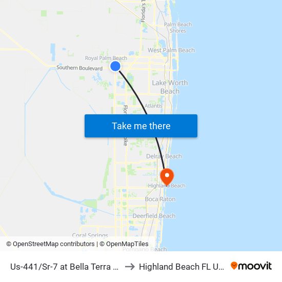 Us-441/Sr-7 at Bella Terra Wy to Highland Beach FL USA map