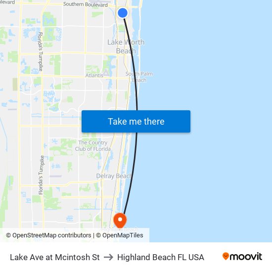 Lake Ave at  Mcintosh St to Highland Beach FL USA map