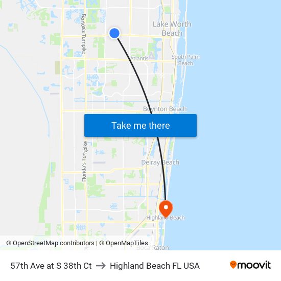 57th Ave at S 38th Ct to Highland Beach FL USA map