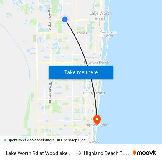 LAKE WORTH RD at WOODLAKES BLVD to Highland Beach FL USA map