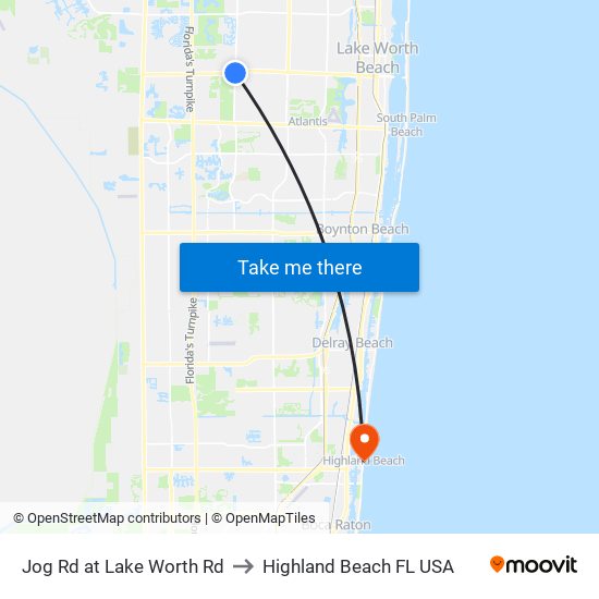 Jog Rd at Lake Worth Rd to Highland Beach FL USA map