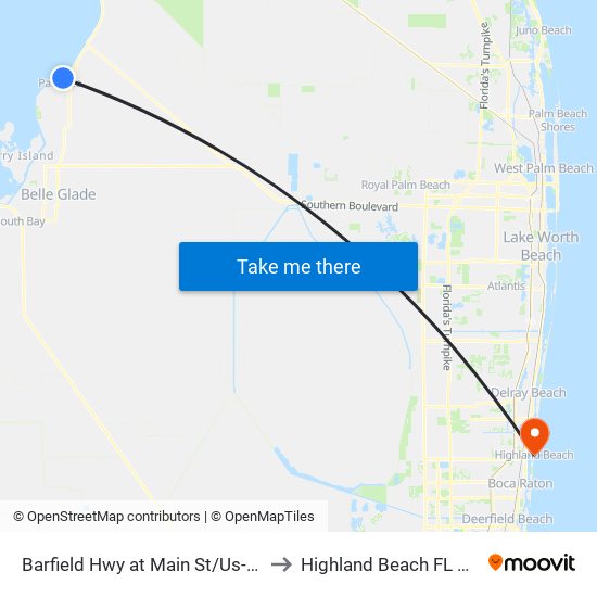 Barfield Hwy at Main St/Us-441 to Highland Beach FL USA map