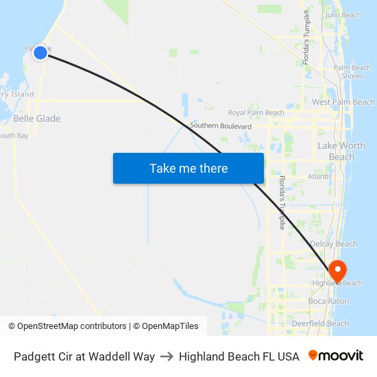 Padgett Cir at Waddell Way to Highland Beach FL USA map