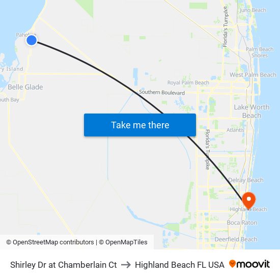 Shirley Dr at  Chamberlain Ct to Highland Beach FL USA map