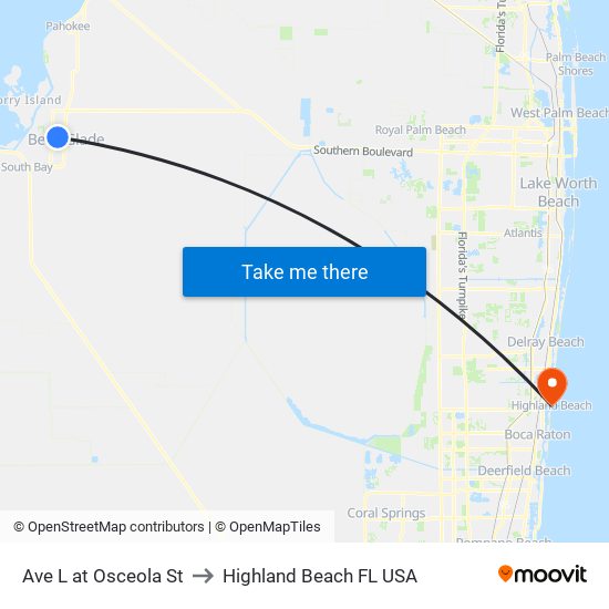 Ave L at Osceola St to Highland Beach FL USA map