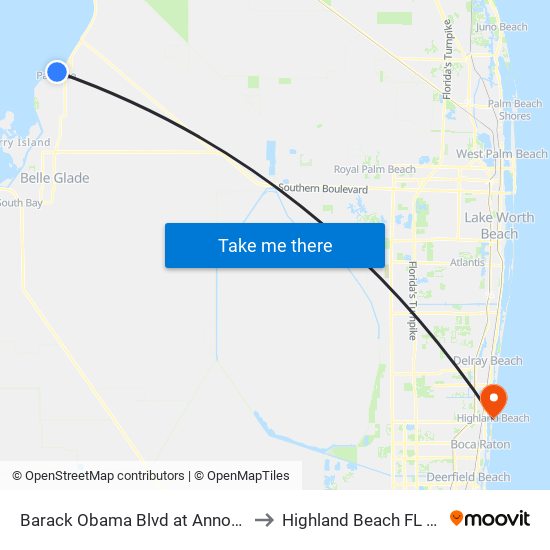 Barack Obama Blvd at Annona St to Highland Beach FL USA map