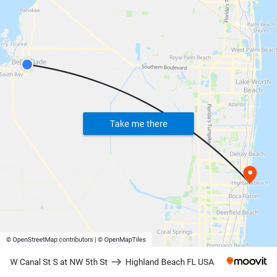 W Canal St S at NW 5th St to Highland Beach FL USA map