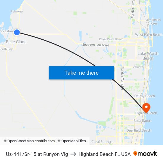 Us-441/Sr-15 at Runyon Vlg to Highland Beach FL USA map