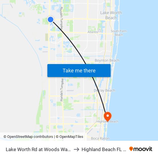 Lake Worth Rd at Woods Walk Plz to Highland Beach FL USA map