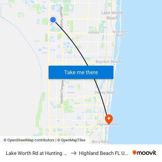 Lake Worth Rd at  Hunting Trl to Highland Beach FL USA map