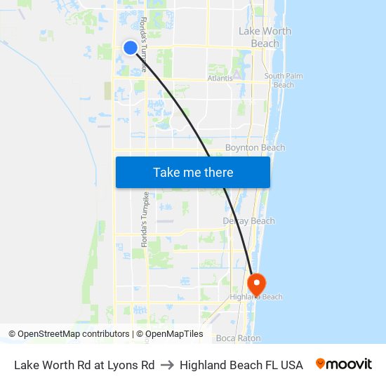 Lake Worth Rd at Lyons Rd to Highland Beach FL USA map