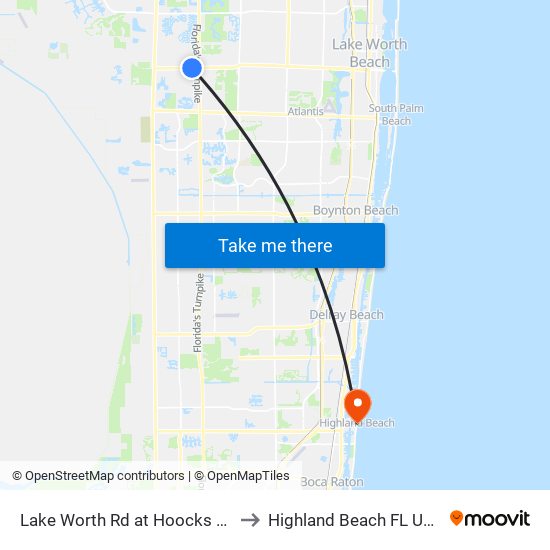 Lake Worth Rd at Hoocks Rd to Highland Beach FL USA map