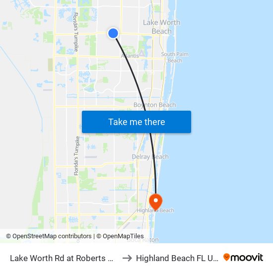 Lake Worth Rd at Roberts Way to Highland Beach FL USA map