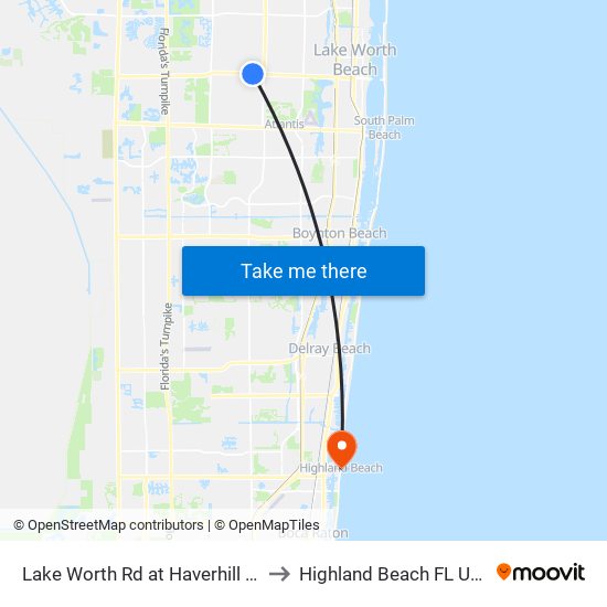 Lake Worth Rd at Haverhill Rd to Highland Beach FL USA map