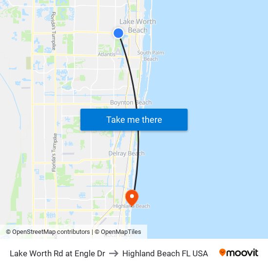Lake Worth Rd at Engle Dr to Highland Beach FL USA map