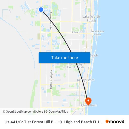 Us-441/Sr-7 at Forest Hill Blvd to Highland Beach FL USA map
