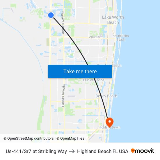 Us-441/Sr7 at Stribling Way to Highland Beach FL USA map