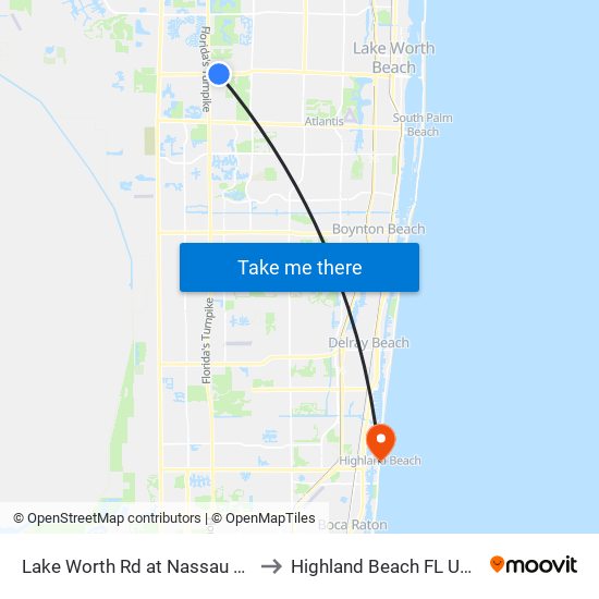 Lake Worth Rd at Nassau Rd to Highland Beach FL USA map