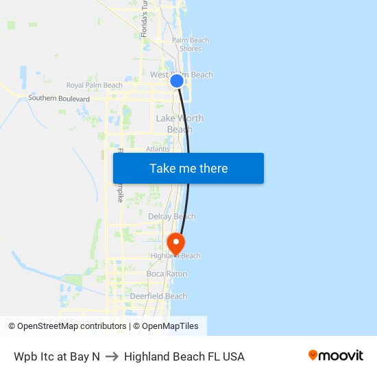 Wpb Itc at Bay N to Highland Beach FL USA map