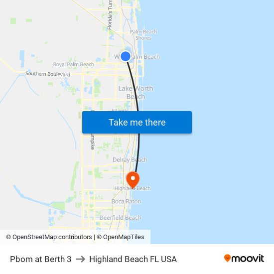 Pbom at Berth 3 to Highland Beach FL USA map