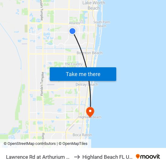 Lawrence Rd at  Arthurium Ave to Highland Beach FL USA map